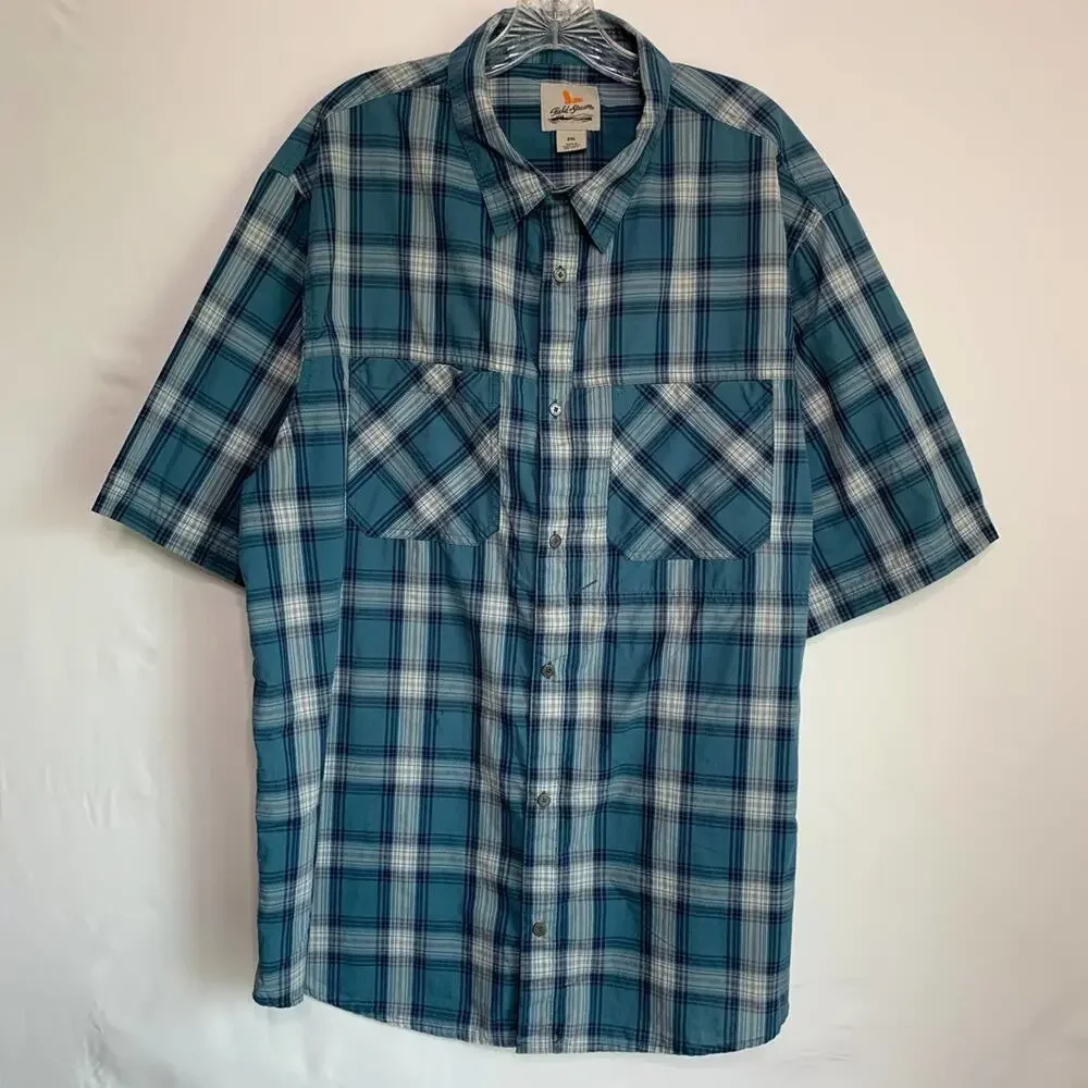 Field & Stream Mens 2XL Blue Plaid Fishing Snap Sides Shirt Button Up Short Slv - Picture 11 of 11